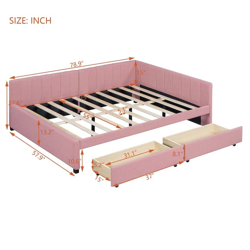 Upholstered Daybed with 2 Storage Drawers