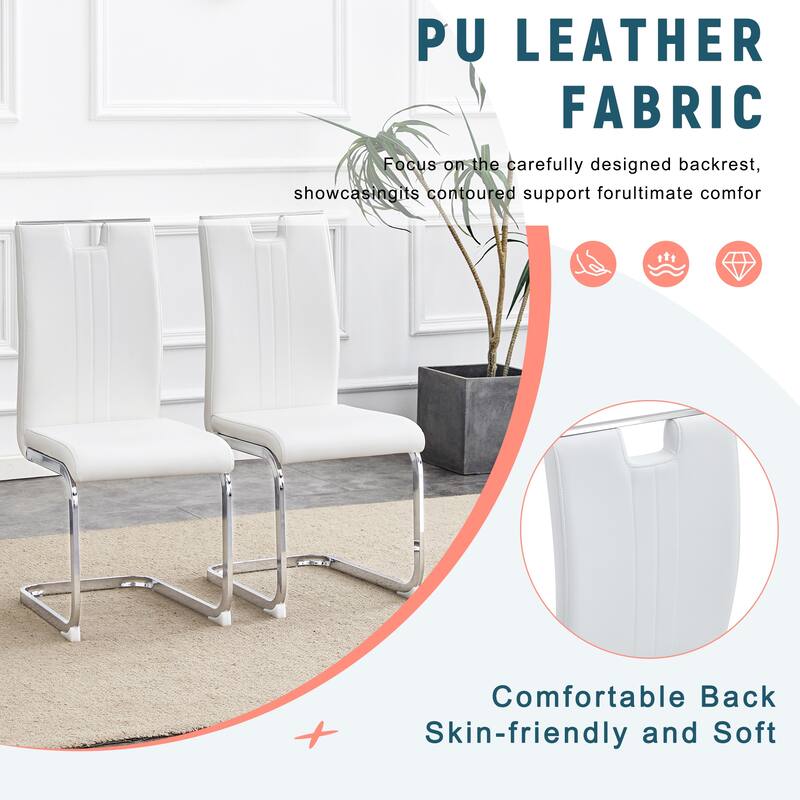 Set of 4 White Pu Material Bow-Shaped Chairs