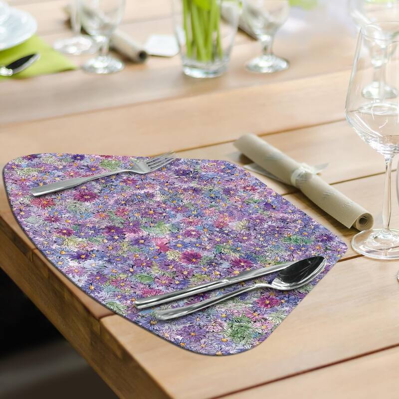 Springtime Garden Wedge Shaped Flexible Plastic Placemat 4 Pack Made in The USA 17.75" x 11.25" Reversible, Wipes Clean
