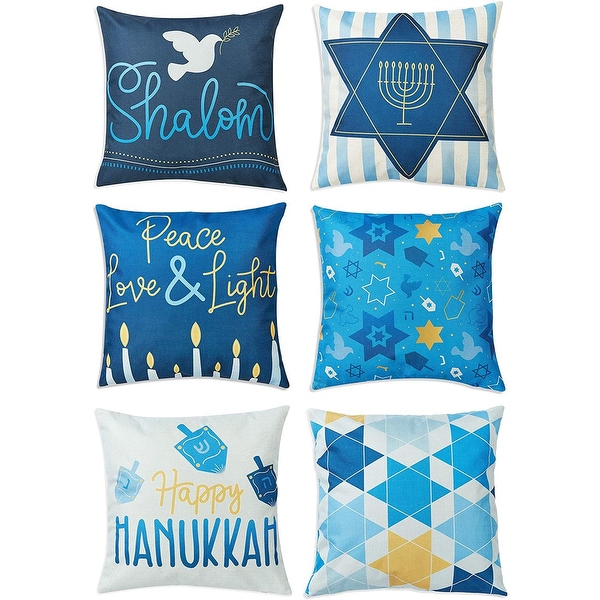 Juvale Hanukkah Throw Pillow Covers Blue Cushion Cover Set 18 x
