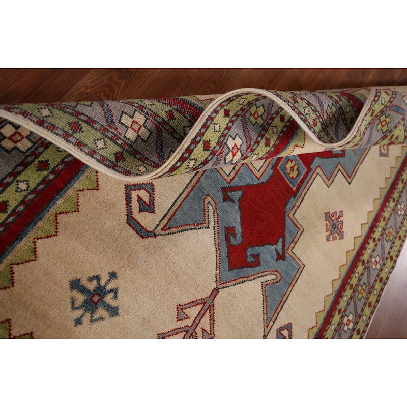 Oriental Beige Kazak Area Rug Handmade Wool Carpet - 4'1" x 6'0"