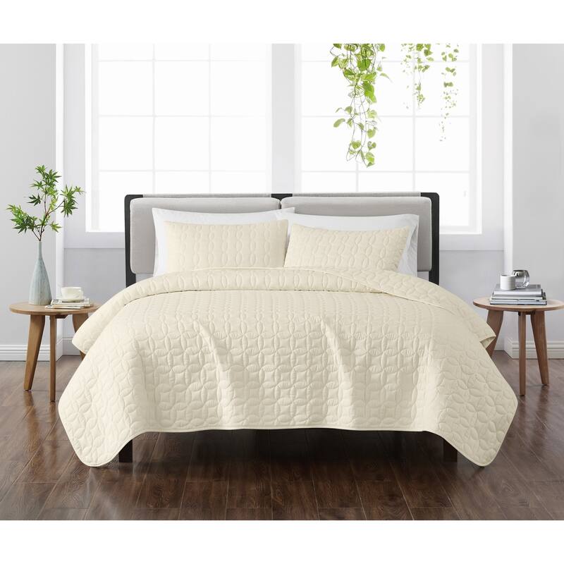 Cannon Geo Circle Solid Quilt Set - Ivory - King