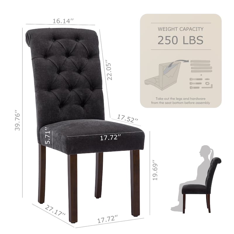 Tufted Parsons Dining Side Chairs ,Upholstered Fabric Dining Chairs Kitchen Chairs with Padded Seat(Set Of 2) - set of 2