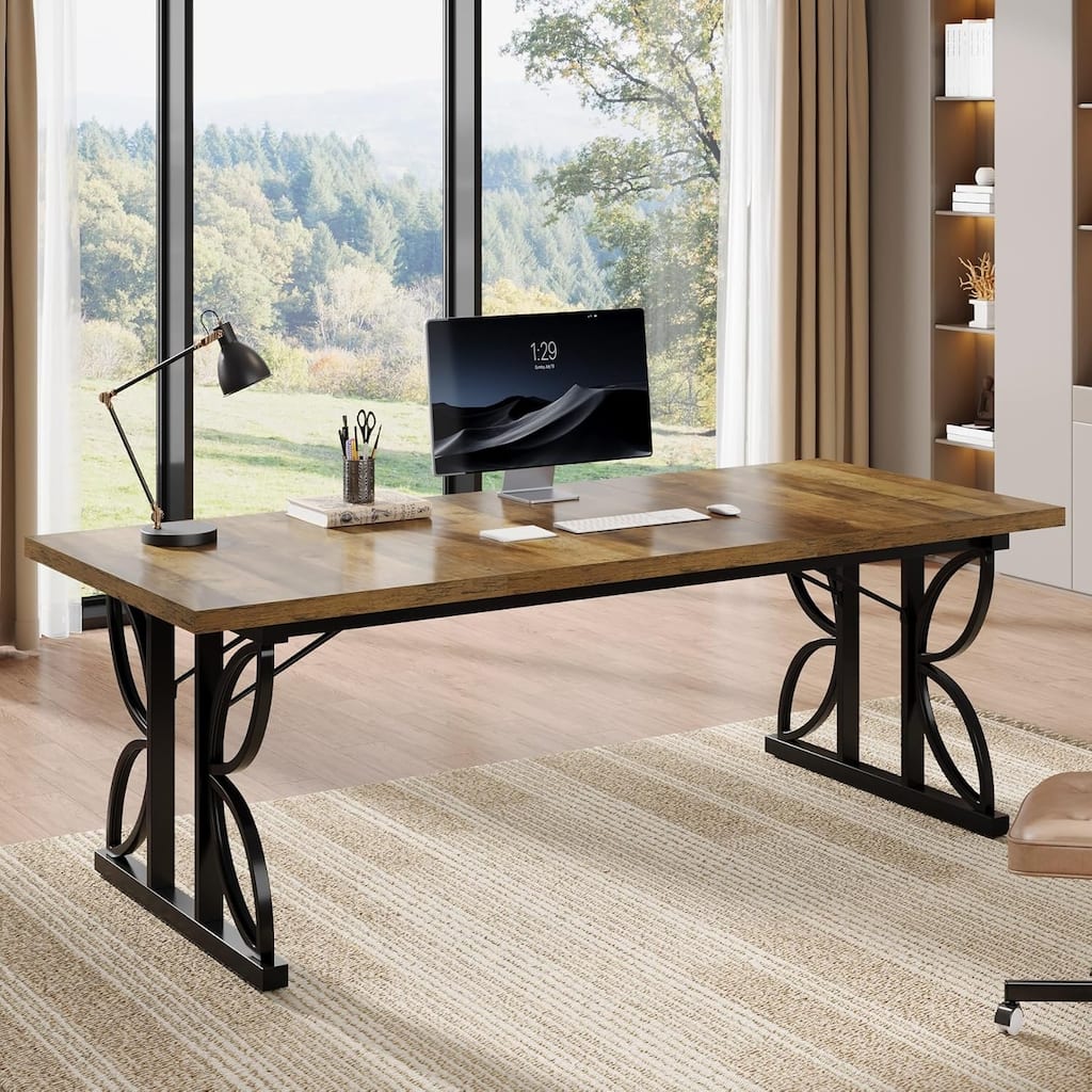 70.8 Inches Industrial Executive Office Computer Desk with Heavy-Duty Metal Frame