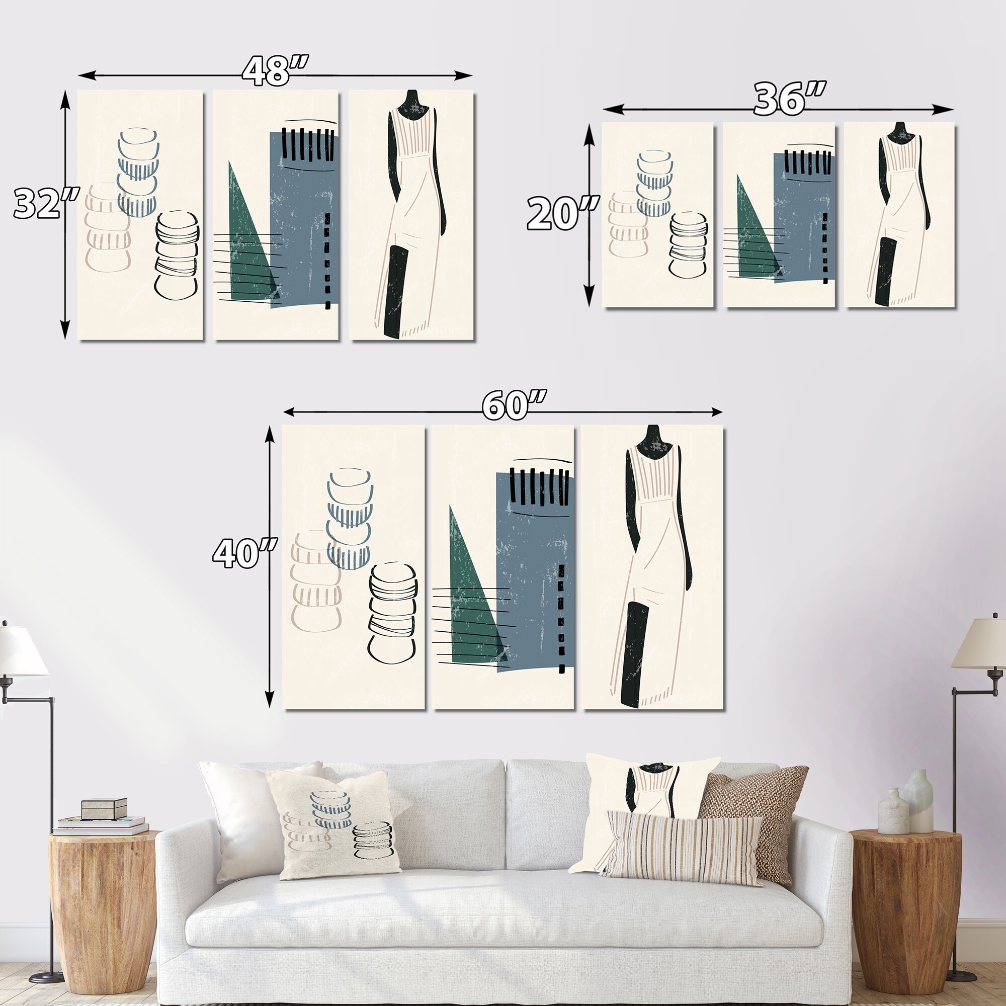 Designart Vintage Geometric Blue Shapes Abstract Wall Art Canvas-image