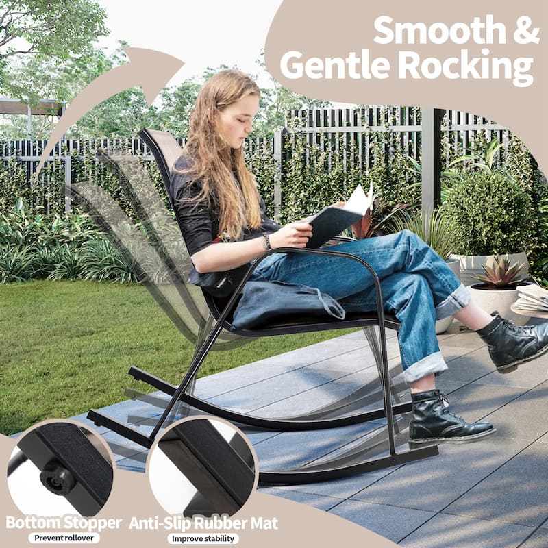 2/ 4 PCS Patio Rocking Chair Heavy-Duty Metal Rocker Anti-Slip Brown