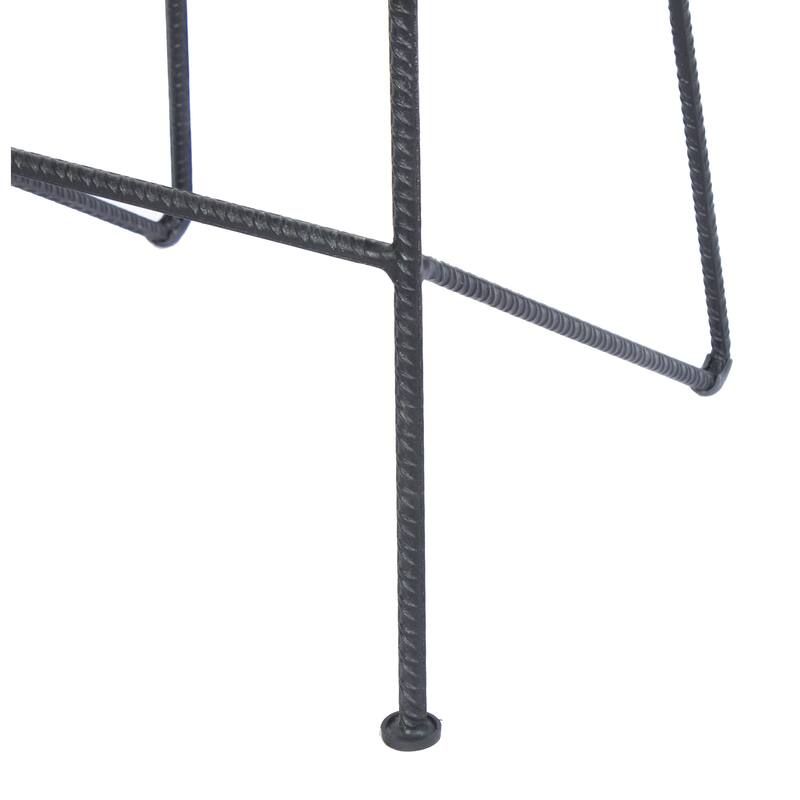 Jael 28 Inch Bar Stool with Mango Wood Saddle Seat, Iron Rod Legs, Brown and Black