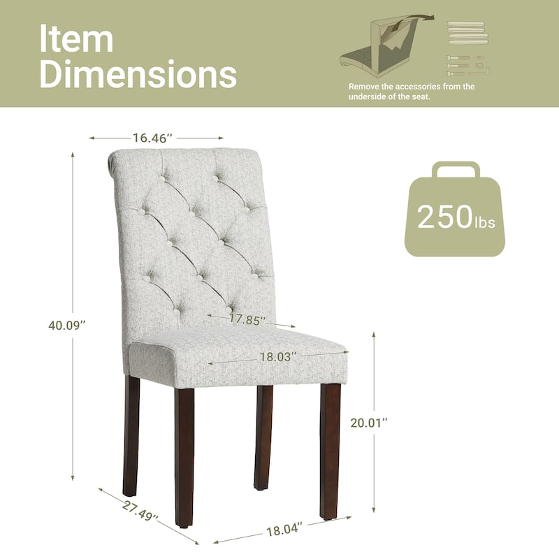 RENEWLINE Tufted Parsons Dining Side Chairs ,Upholstered Fabric Dining Chairs Kitchen Chairs with Padded Seat(Set Of 2)