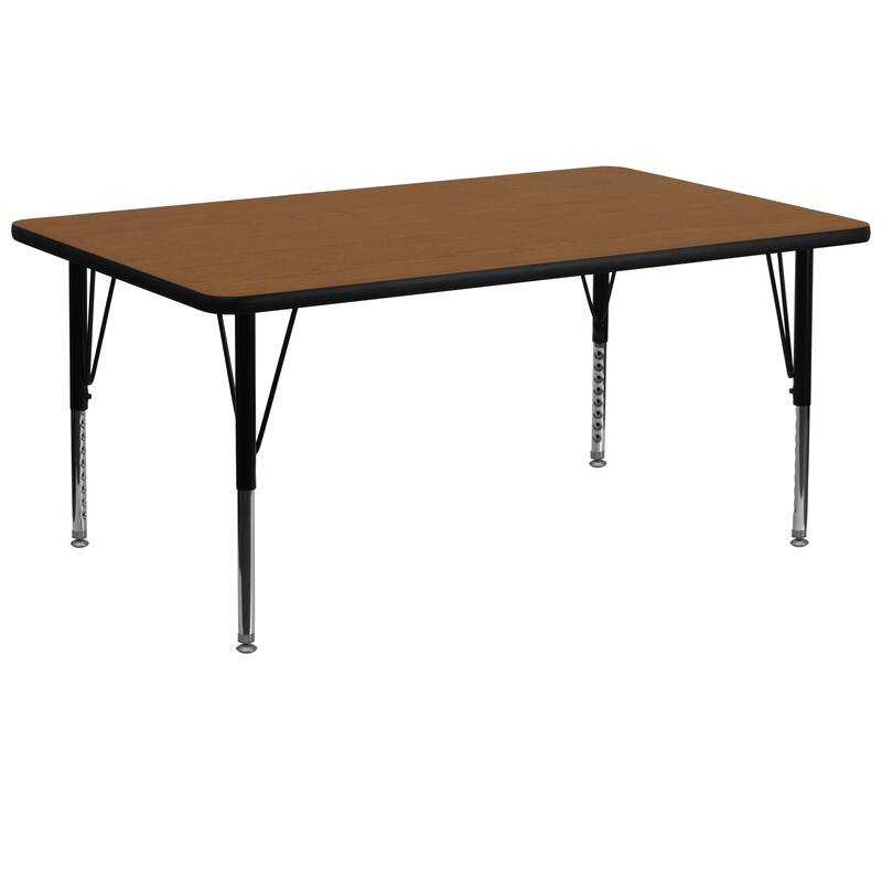 30''W x 72''L Rectangular HP Laminate Activity Table - Adjustable Short Legs - Oak