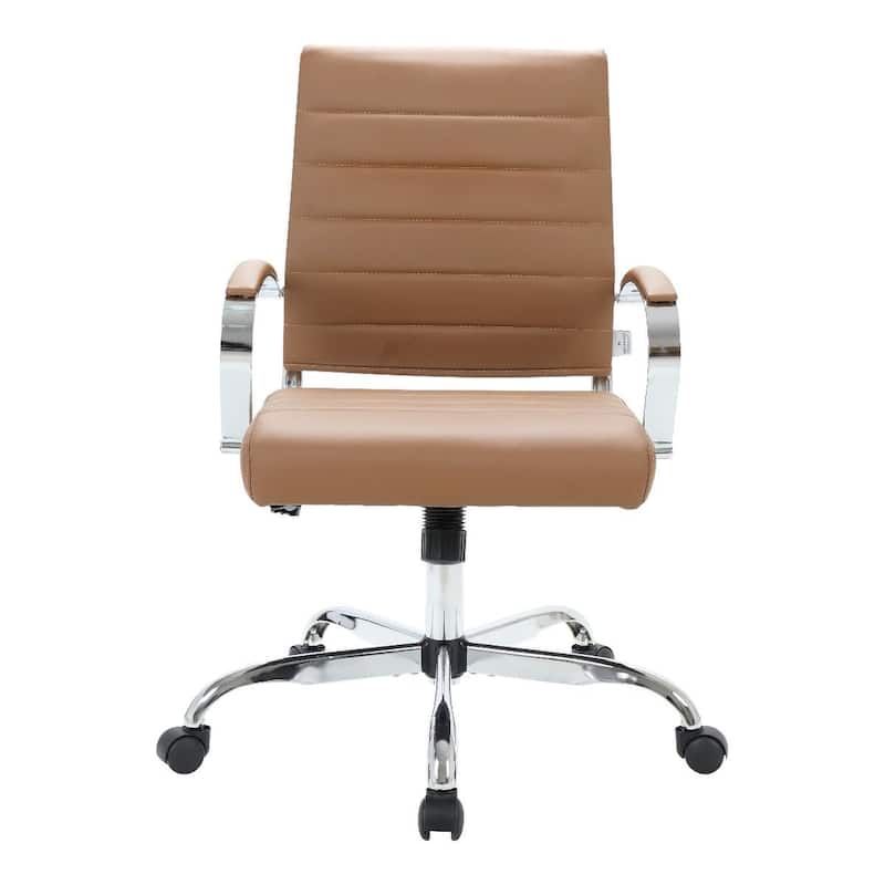 LeisureMod Benmar Mid-Back Swivel Leather Office Chair W/ Chrome Base