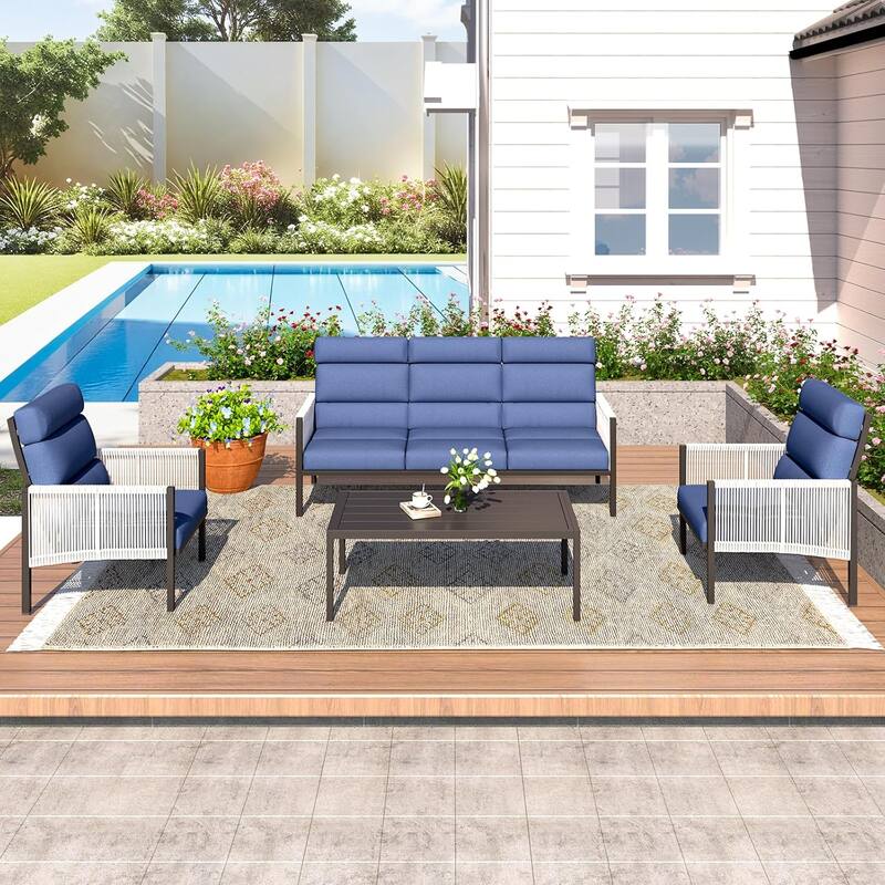 AECOJOY 4 Pieces Outdoor Aluminum Patio Furniture Set with Coffee Table, Morden Outdoor Patio Sectional Furniture Set