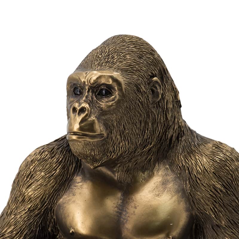 Sitting Gorilla Statuette - 8.25" - Antique Gold