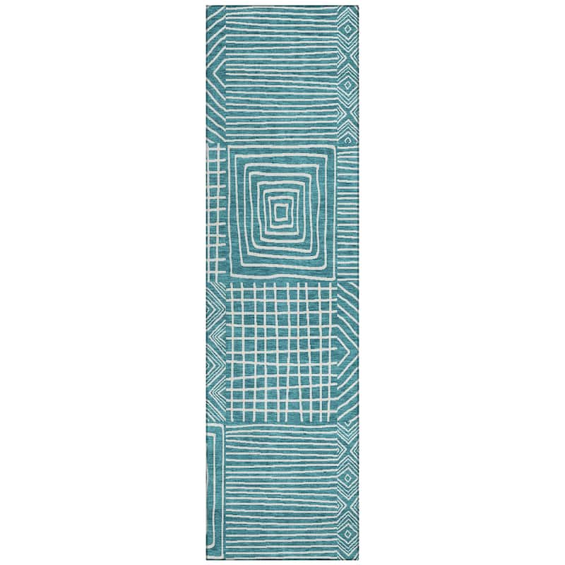 Machine Washable Indoor/ Outdoor Modern Mosaic Chantille Rug