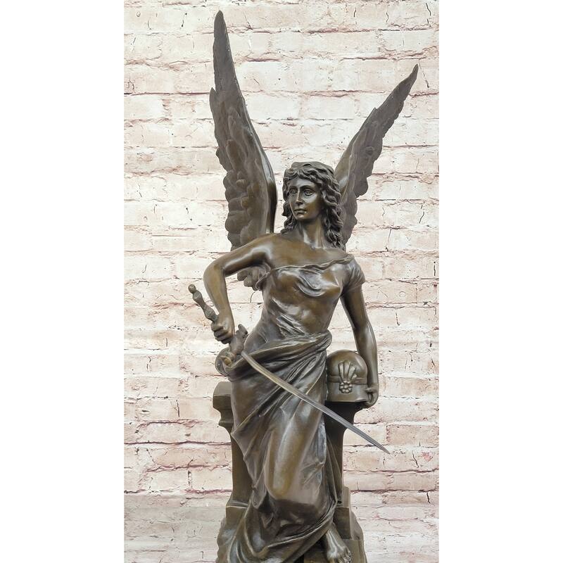 Winged Nike Goddess Of Victory Angel W/ Sword Bronze Sculpture Statue