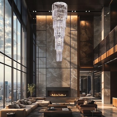KAYLA 125 in. 20-Light Gold Crystal Chandelier- High Ceiling Lighting Fixture