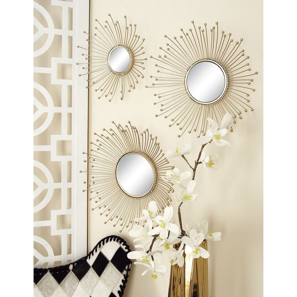 Gold Metal Starburst Room Wall Mirror (Set of 3) - 12 x 16