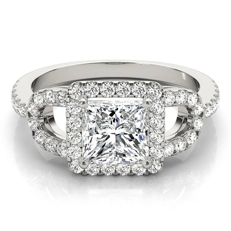 Auriya 14k White Gold Lab Grown Princess Diamond Halo Engagement Ring 0.50 to 5.00 ct. tw. (F-G VS)