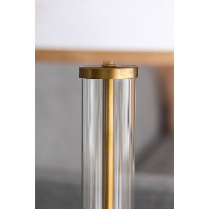 16x16x24" Gold and White Table Lamp with Glass Cylinder and Pedestal Base