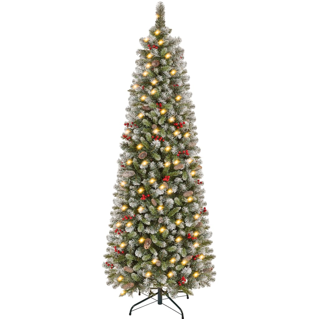 Yaheetech Pre-lit 6ft/7.5ft Frosted Artificial Christmas Tree with Stand Included, Green
