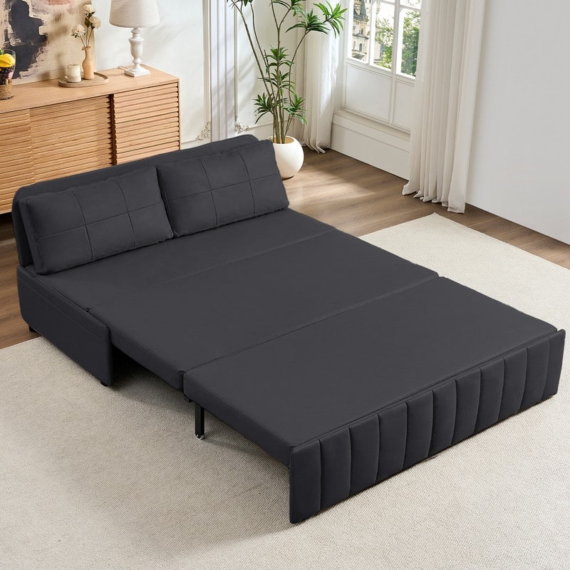Mixoy Modern 62''Pull Out Sofa Bed,3-in-1 Pull Out Leathaire Fabric Sleeper Sofa Couch,Chaise Lounge,living room furniture