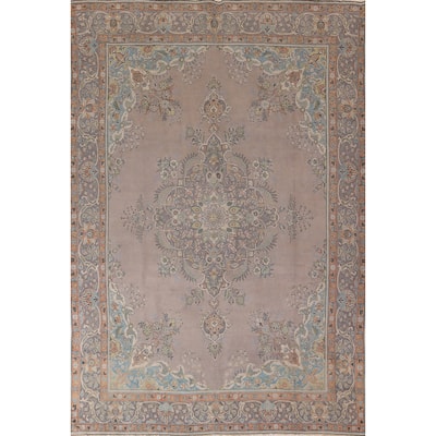 Beige & Gray Tabriz Persian Vintage Area Rug Handmade Wool Carpet - 9'4"x 12'5"