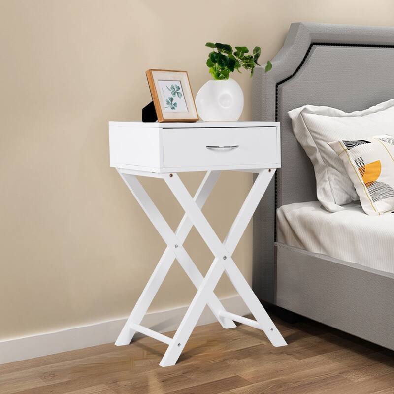 Costway Nightstand X-Shape Drawer Accent side End Table Modern Home