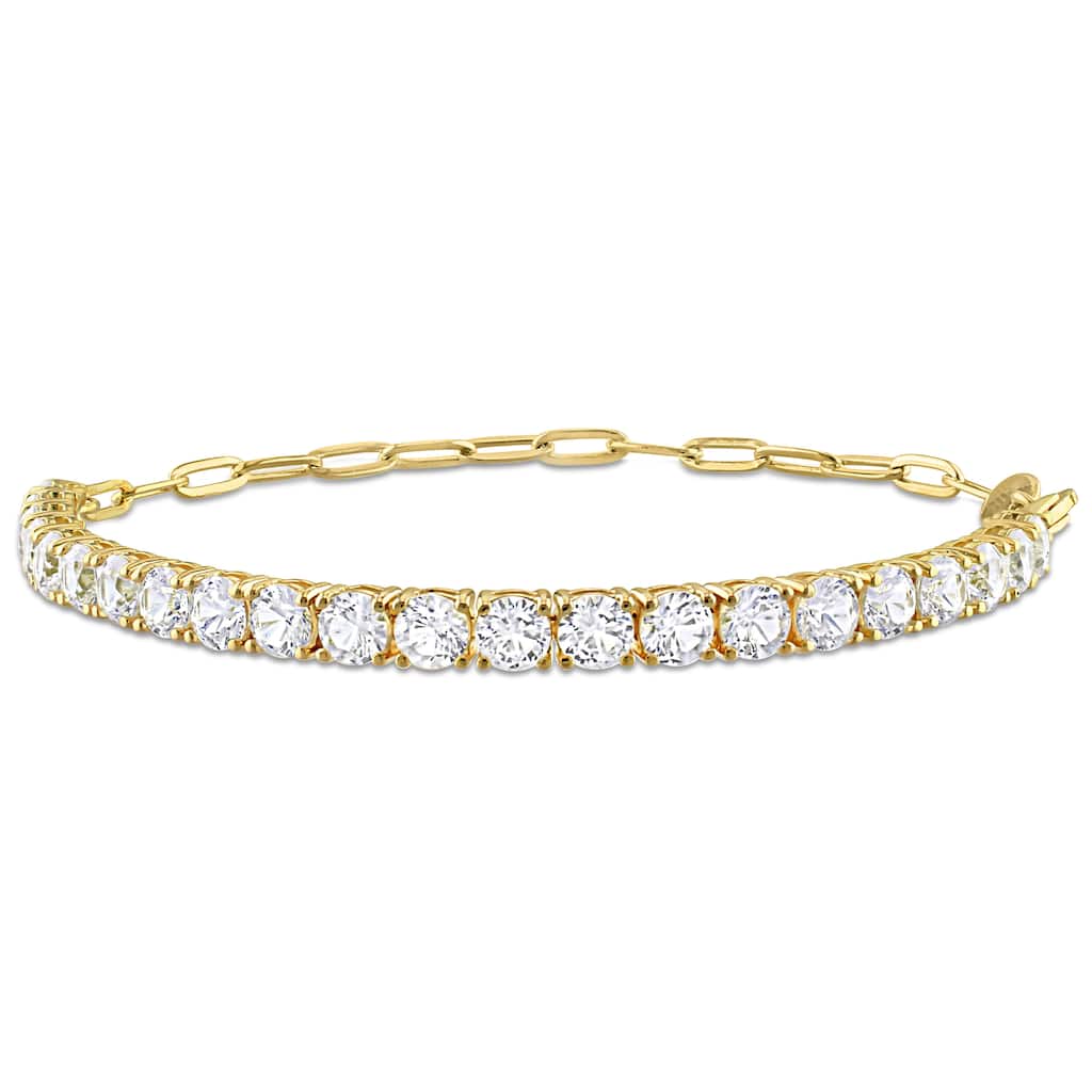Miadora 6ct TGW Created White Sapphire Semi Tennis Bracelet Chain Yellow Silver