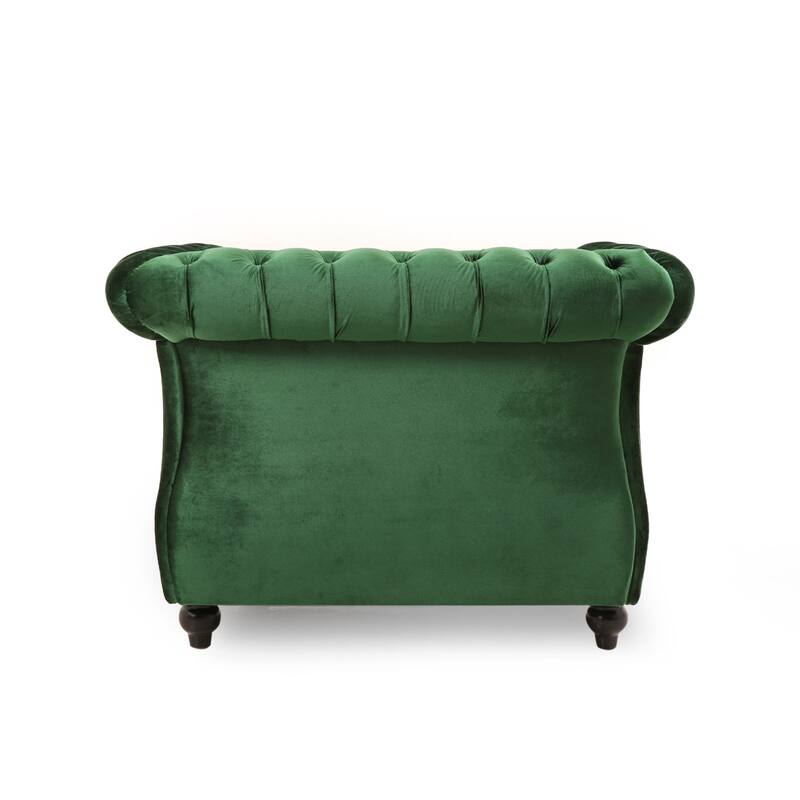 Roomfitters Chesterfield Club Chair with Deep Tufting, Rolled Arms and Nailhead Trim, Velvet Accent Armchair