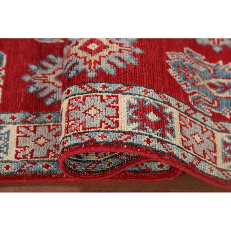 Red Geometric Kazak Oriental Runner Rug Handmade Wool Carpet - 2'8" x 9'4"
