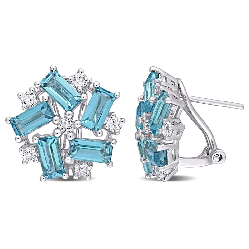 Miadora Sterling Silver London-Blue and White Topaz Clustered Mosaic Stud Earrings