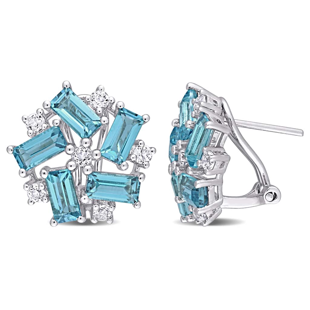 Miadora Sterling Silver London-Blue and White Topaz Clustered Mosaic Stud Earrings