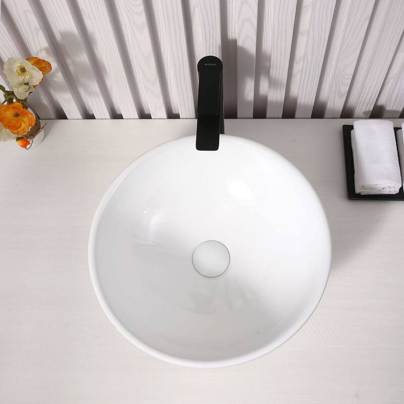 Dowell Ceramic Vessel Sink, Round, Gloss White - 16Wx16Dx6H