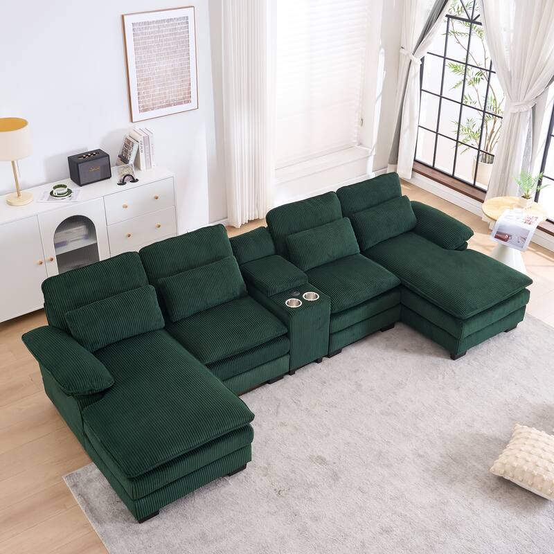 124" Modern Modular Sofa with Double Recliner and USB Port with Center Console