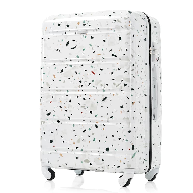3-Piece, 20-Inch Modern Hard Shell Luggage with USB Port and Spinner Wheels, for Boarding Travel, White