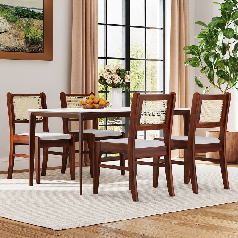 Gymax 2PCS Rattan Dining Chairs Upholstered Kitchen Chairs w/ Rubber