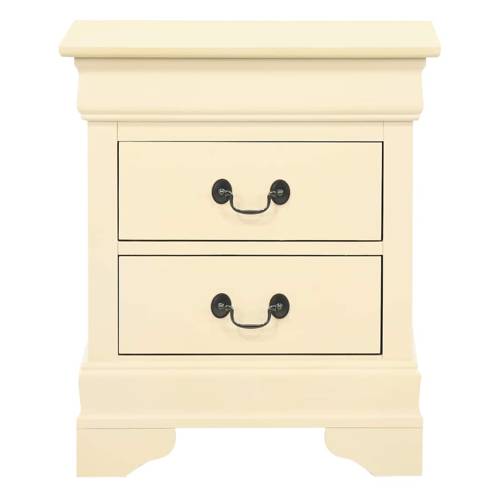 2 Drawer Beige Nightstand, 24 Inch Classic Bedside Table with Real Wood Veneers and English Dovetail Drawers
