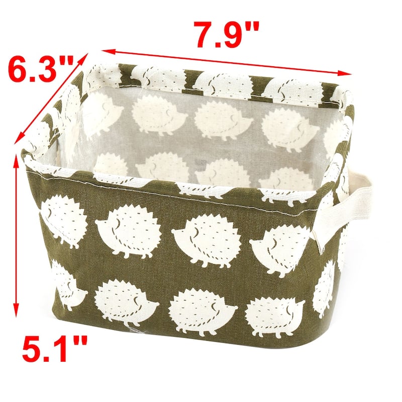 Home Wardrobe Cotton Linen Hedgehog Print Underwear Sundries Socks Storage Box - White, Green