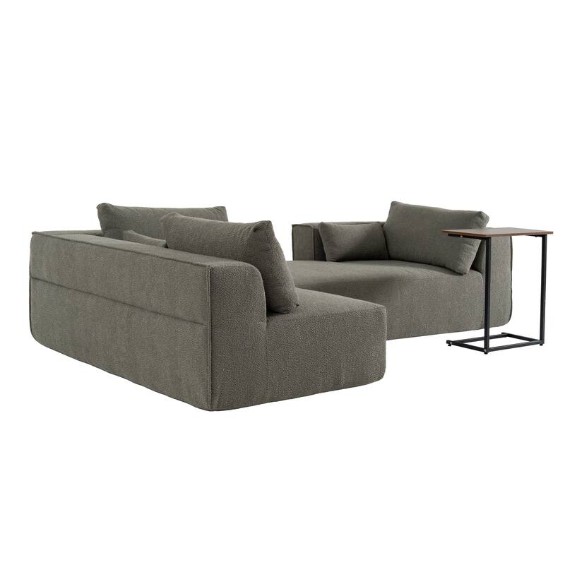 Modular Sectional Sofa with Side Table, Upholstered Cloud Sofa with L-Shaped Chaise Lounge, Full-Compressed Deep Seat Sofa