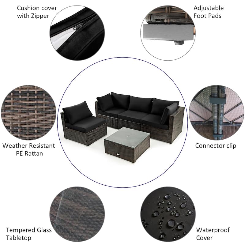 Costway 6PCS Patio Furniture Set Rattan Cushioned Sofa Gas Fire Pit - See Details