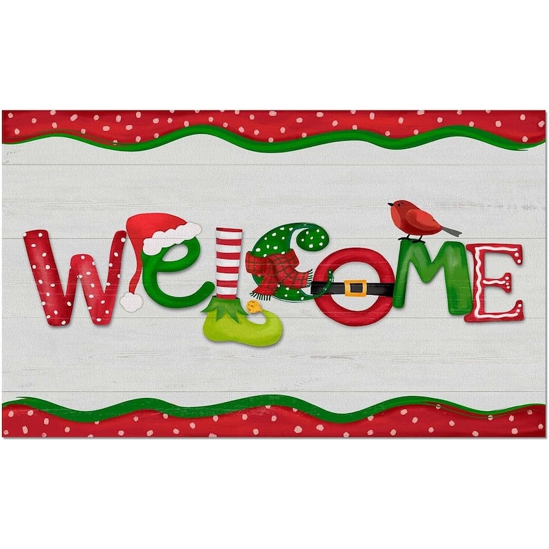 Christmas Welcome Indoor/Outdoor Entryway Mat Made in The USA Low Profile Protective Non-Skid Rubber Backing 29.5" by 17.75" - 29x17