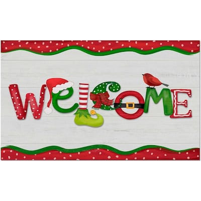 Christmas Welcome Indoor/Outdoor Entryway Mat Made in The USA Low Profile Protective Non-Skid Rubber Backing 29.5" by 17.75"