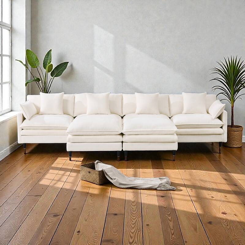 140.9" U-Shaped Modular Sectional Sofa with 2 Ottomans, Chenille Upholstery, Deep Seat Couch for Living Room