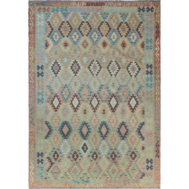 Sun Faded Flatweave Nikoo Grey/Rust Rug - 6'11" x 9'11"