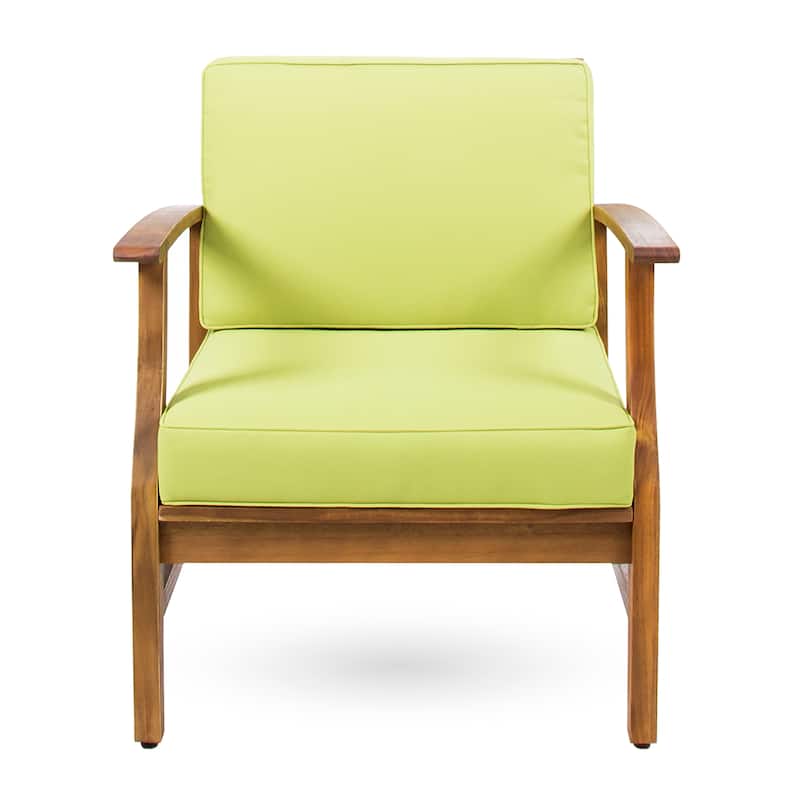 Christopher Knight Home - Malachi Acacia Wood Outdoor 3 Piece Chat Set with Slat Design - Teak Finish+ Green Cushion