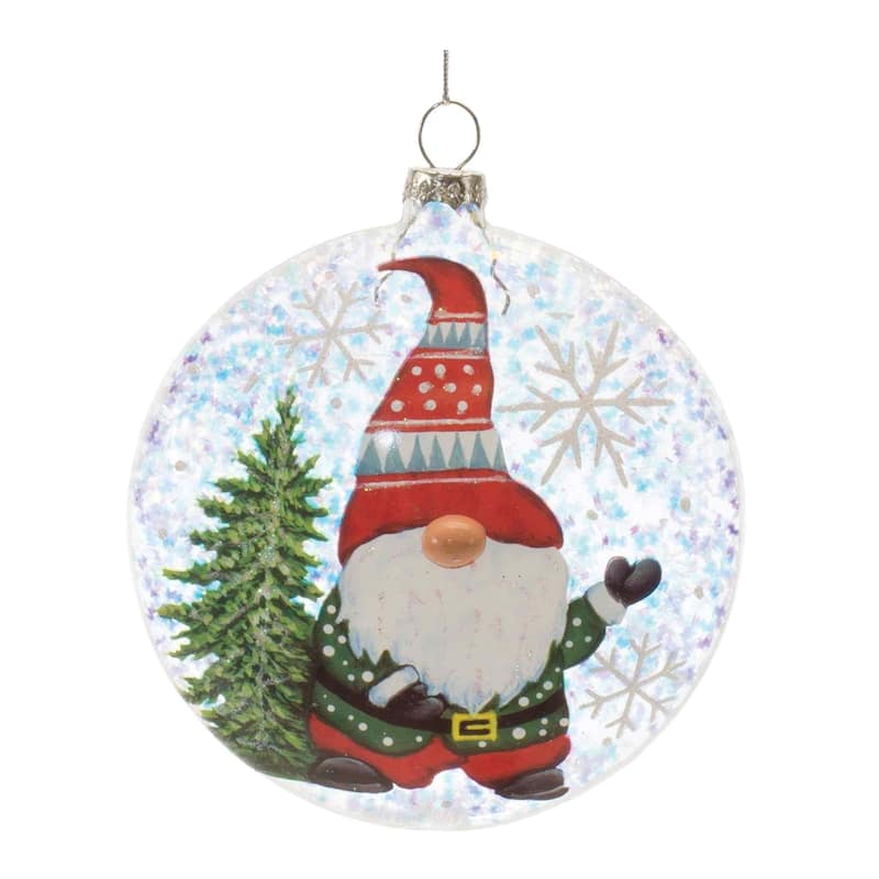 Gnome Glass Christmas Ball Ornaments - 4" (100mm) - Multi-Color - 12ct