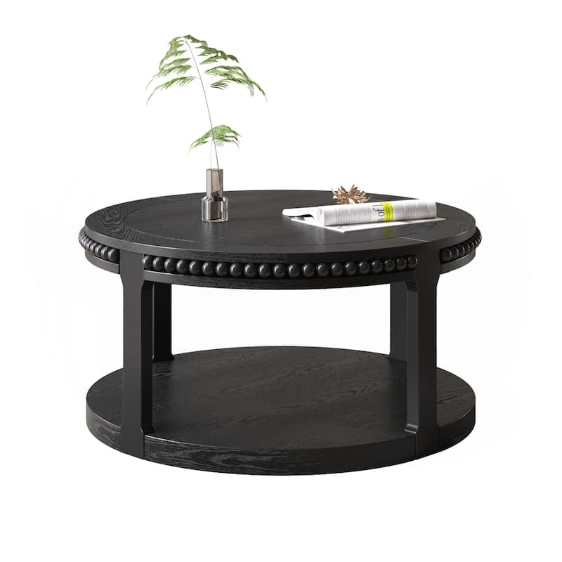 31.5 Inch Round Solid Wood Coffee Table & Sofa Table - Black