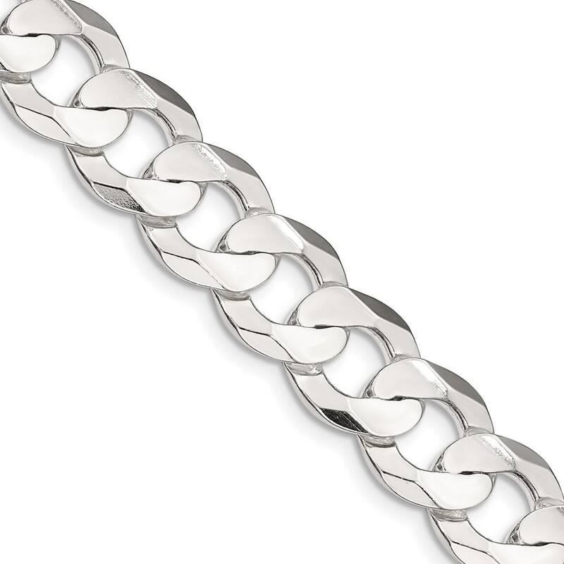 Curata 925 Sterling Silver Solid 11.9mm Concave Beveled Curb Chain Necklace for Men