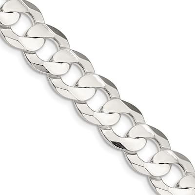 Curata 925 Sterling Silver Solid 11.9mm Concave Beveled Curb Chain Necklace for Men