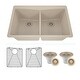 preview thumbnail 10 of 36, Lexicon Platinum Quartz 33 Inch Double Equal Bowl Undermount Kitchen Sink with Bottom Grids and Strainers , Disposal Flange