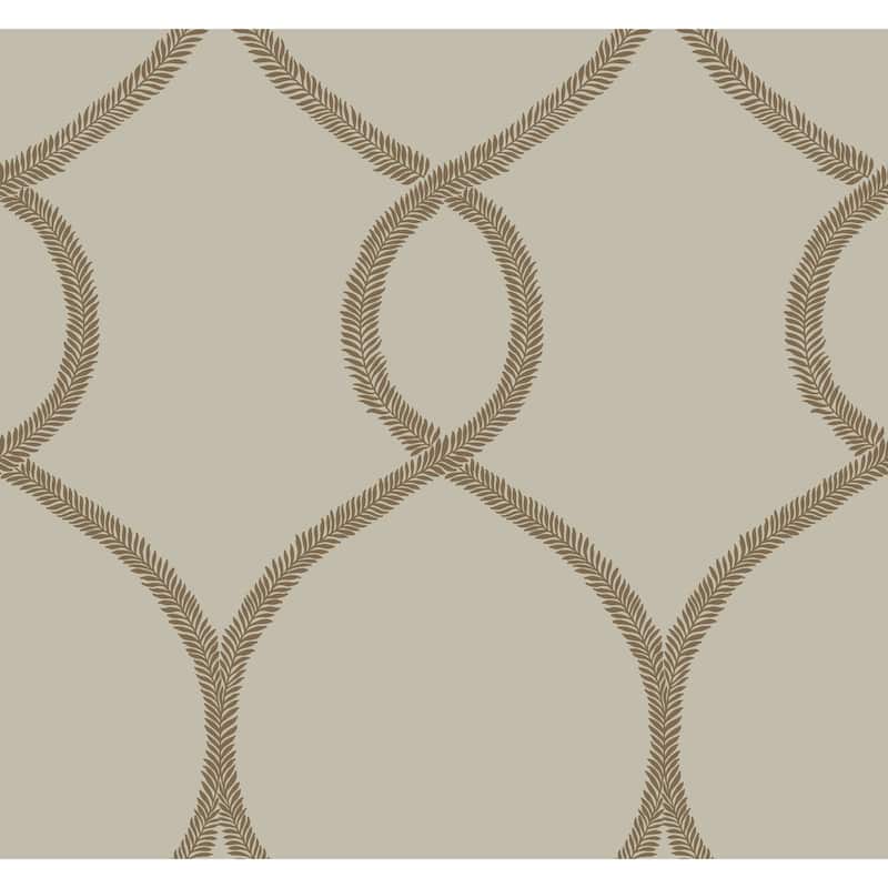 Moreno, Laurel Leaf Ogee Wallpaper, 27 in x 27 ft = 60.75 sq ft, Wallpaper Roll - Brown